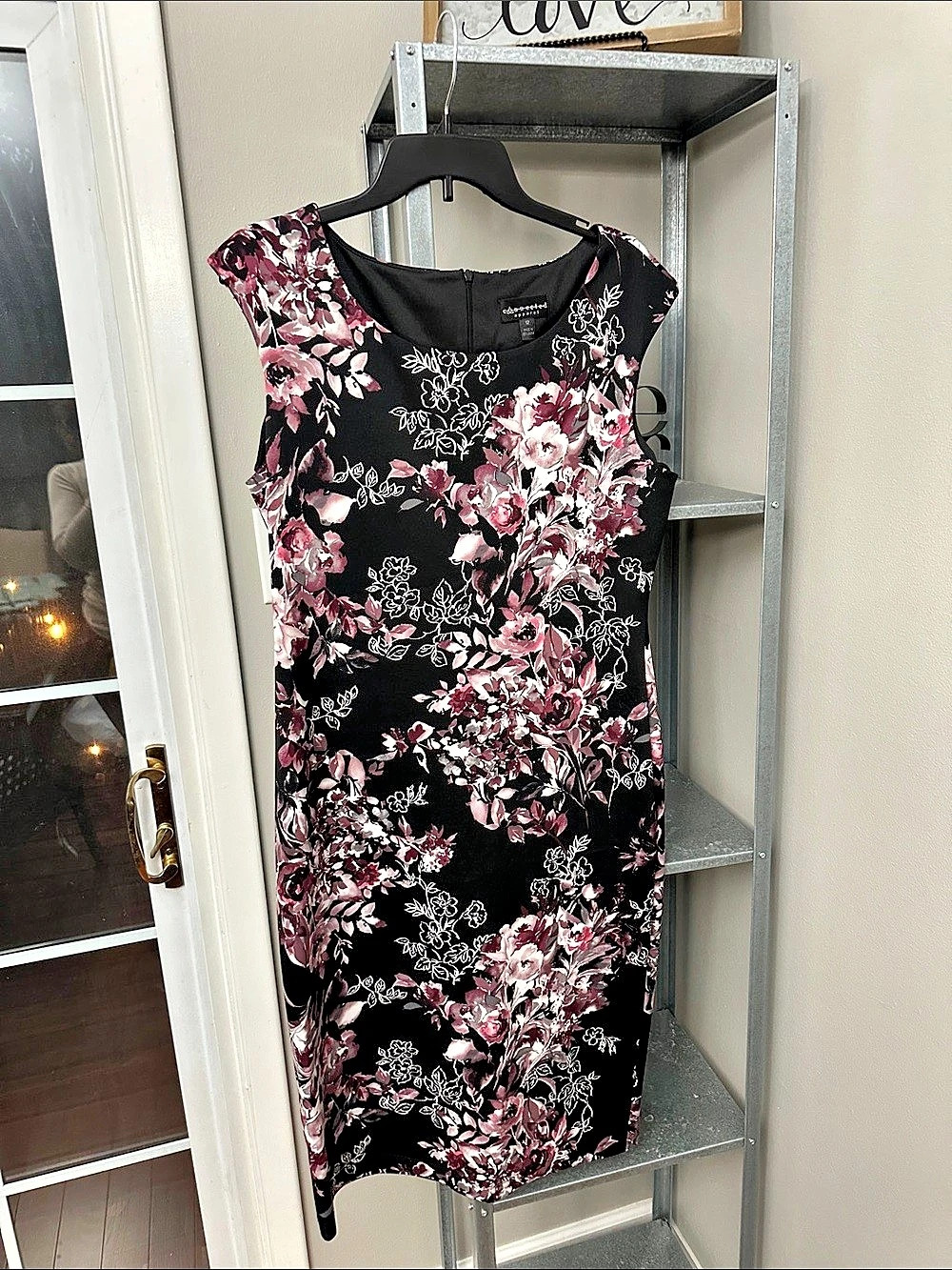 Connected Apparel Floral Midi Dress in Black & Pink